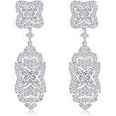Frwiskp Wedding Earrings for Brides, Silver Earrings for Women, 18K White Gold Plated Sterling Silver Post Cubic Zirconia Dangle Earrings, Clear Crystal Hypoallergenic Chandelier/Tassel Earrings