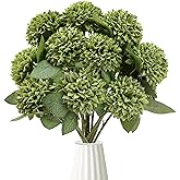 Sggvecsy 12Pcs Artificial Chrysanthemums Flowers Ball Silk Fall Chrysanthemums Fake Mums for Indoor Outdoors Garden Home Wedding Bouquet Spring Summer St Patrick’s Day Decor(Green)