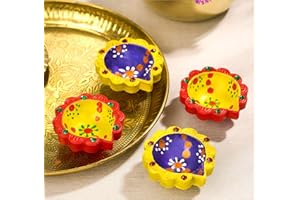 IndoTribe 12 Pcs 2 Inch Multi Color 2 Clay Diyas for Pooja, Diwali Decorations, Home Return Gifts, Indian Terracotta Diya for Pooja