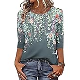 Zeagoo 3/4 Length Sleeve Women Tops Crew Neck Blouses Dressy Casual Summer T Shirts Loose Fit Business Work Clothes