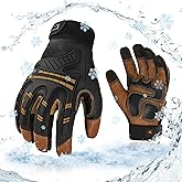 Vgo... -4℉ or above Winter Waterproof High Dexterity Heavy Duty Mechanic Glove, Anti-vibration, Anti-abrasion, Touchscreen (1 Pair,L,Brown,GA8954FW)