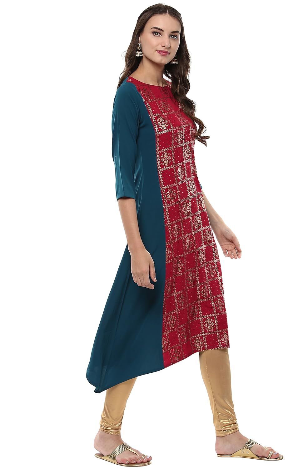 janasya women's crepe asymmetrical hemline kurta