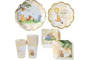 Kate Aspen Honey Bear 78-Piece Winnie Baby Shower Plates and Cups and Napkins Sets for 16 Guests, Classic Winnie Baby Shower Decorations Boy or Girl, Party Paper Plates & Party Supplies