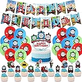 Thomas Train birthday party supplies, including cake caps, cupcake caps, flags, Latex Balloons, It is very suitable for boy's and girl themed birthday party supplies
