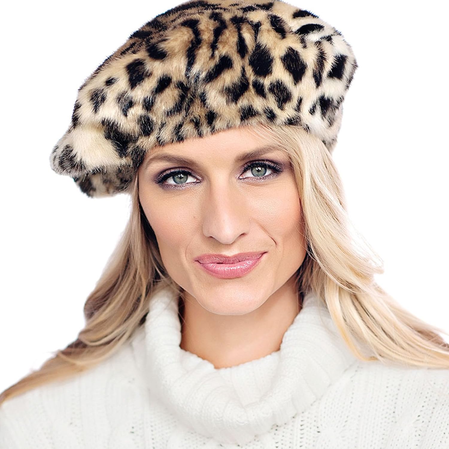 Leopard faux fur tam hat