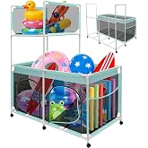 Calanofin Pool Float Storage Organizer, 2-in-1 Extra Large 350 Gallon Outdoor Pool Toy Holder, Durable Mesh Rolling Cart Bin for Swimming Pool Noodles, Floats, Balls, Rafts &amp; Towels, with Side Pockets