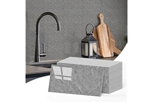 Vieshful 50 Pack Peel and Stick Backsplash Wall Tiles, 4"x8" PVC Marble Wall Panels, Back Splash Stick on Tiles for Kitchen, Bathroom, Laundry Room, Fireplace Grey