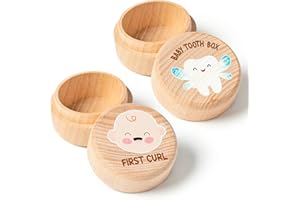 Luiqs Vens 2Pcs Baby Keepsake Box for First Tooth and Curl, Wooden Tooth Fairy Box to Place Under Pillow Cute Haircut Keepsake Holder Baby Toddler Baby Shower Birthday Gift Boy Girl