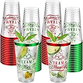 BYMIOYA 16 oz Christmas Party Cups - Large Capacity Merry Plastic Cup, Red and Green Edge Disposable Clear Cup for Xmas Cocktail Tasting, Eve Decoration (30 Pcs)
