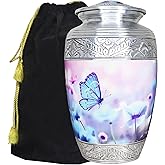 M MEILINXU Urns for Human Ashes Adult Female & Male, Cremation Urn for Ashes for Women & Man, Funeral Decorative, Urn with Butterflies, Burial, Blue Butterfly and Flower - Large