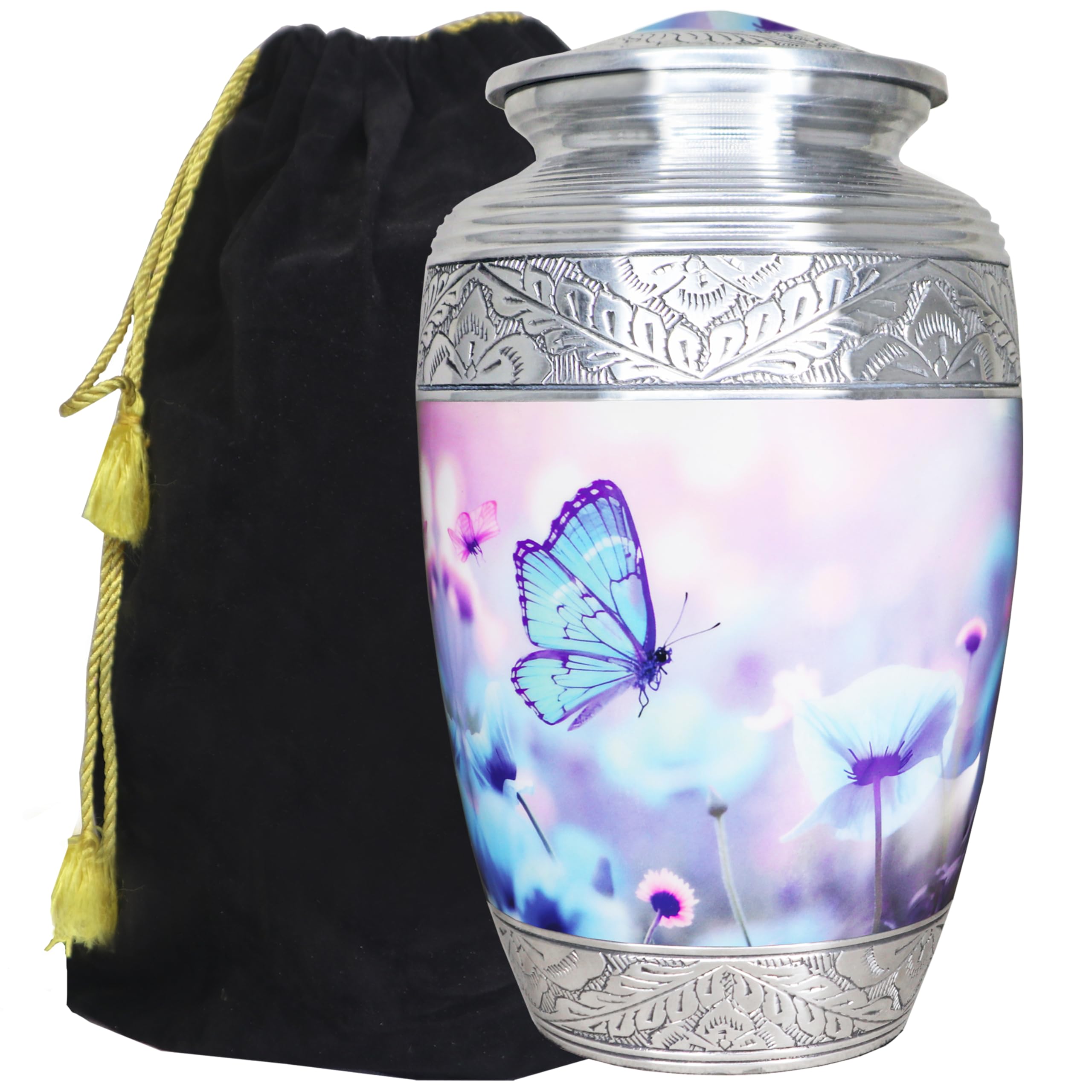 Photo 1 of M MEILINXU Urns for Human Ashes Adult Female & Male, Cremation Urn for Ashes for Women & Man, Funeral Decorative, Urn with Butterflies, Burial, Blue Butterfly and Flower - Large