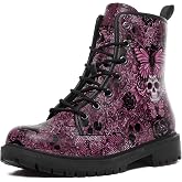 AWSOLE Gothic Combat Boots For Men Women Dark Skull Rose Snake Ankle Boots | Punk Rock Boots Halloween Festival Streetwear Lace-up Waterproof Booties