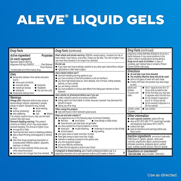 ALEVE LIQUID CAPSULES, NAPROXEN SODIUM CAPSULES 220 MG (NSAID), PAIN RELIEVER/FEVER REDUCER, FAST PAIN RELIEF, 120 COUNT