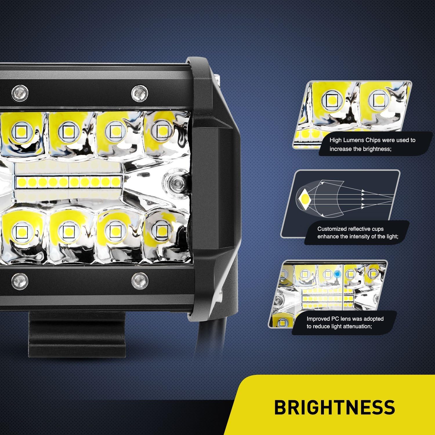 Nilight 18021F-B 2PC 4Inch Triple Row Lights 60W Flood Spot Combo 6000LM Bar Driving Boat Led Off Road Trucks, 2 Years Warranty: Automotive