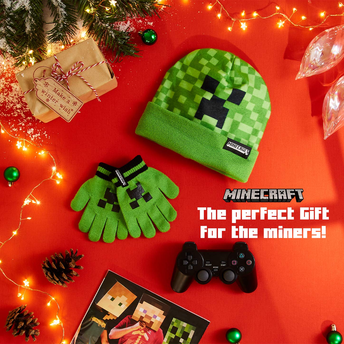 Minecraft Boys Winter Set, 6–14 Yrs, 3Pc Beanie Scarf Gloves, 2Pc Knit Cap Mitts, 1 Pc Bucket Hat|Beanie Gifts for Boys