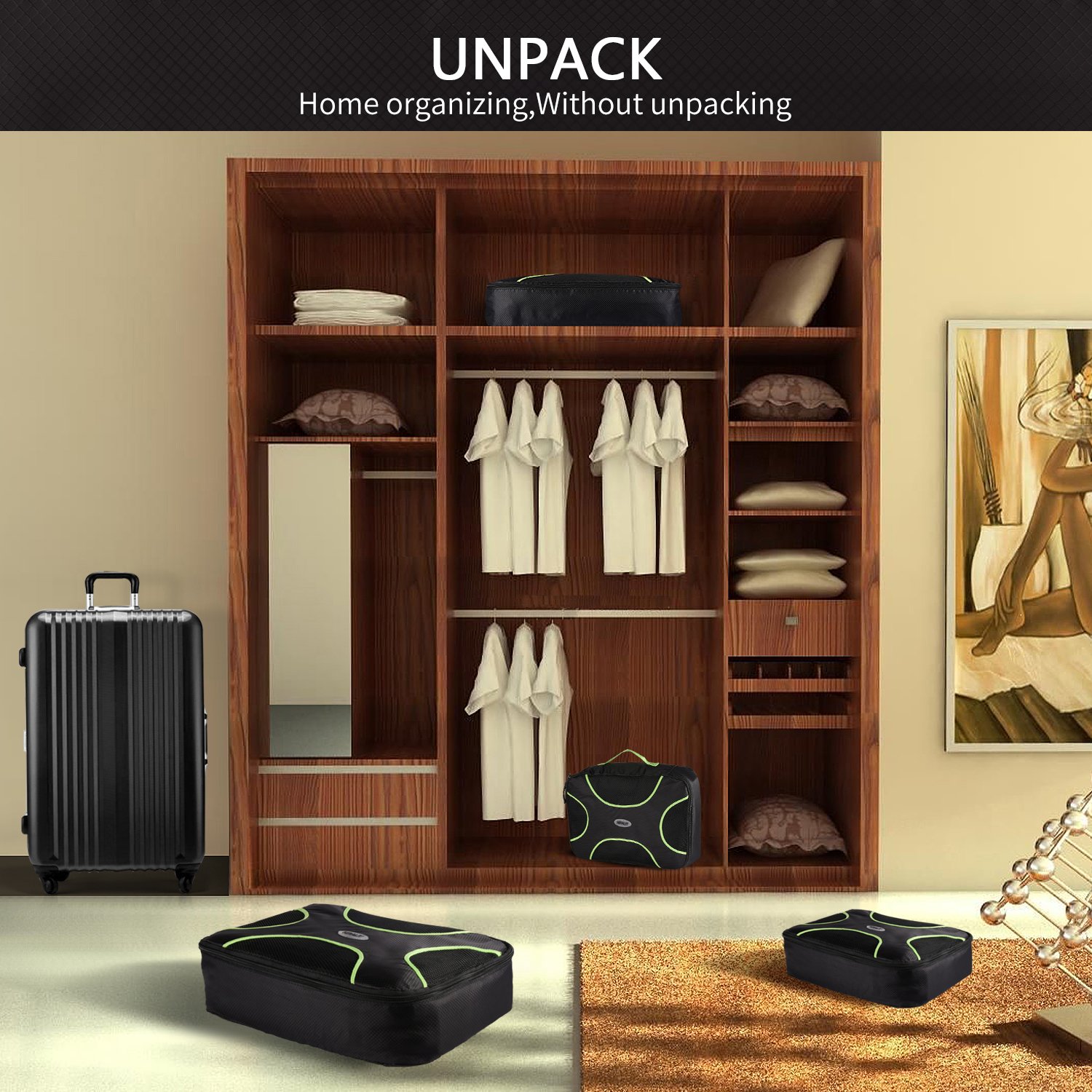 Packing Cubes HIRALIY 4 Set Compression Travel Packing Organizers with Laundry Bag