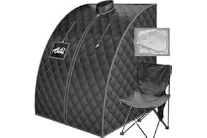 ouluu Infrared Saunas for Home, Portable Dry Sauna with Heating Foot Pad, Infrared Sauna with Sauna Chair, 2.6’ x 2.6’ x 3.5’, Black and Blue