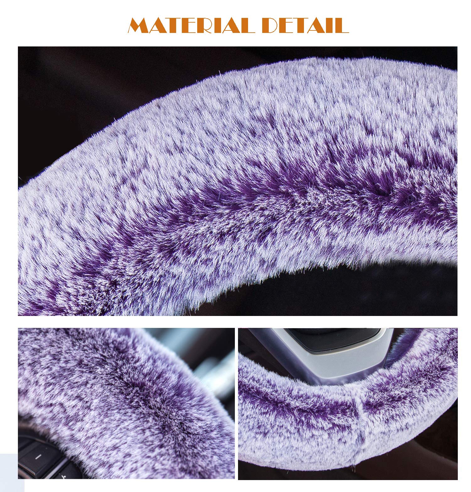 Auto-living Steering Wheel Cover Winter Warm Soft Fluffy Faux Wool Long Plush Steering Wheel Covers Protector Universal 15 Inches (Long Plush, Purple)