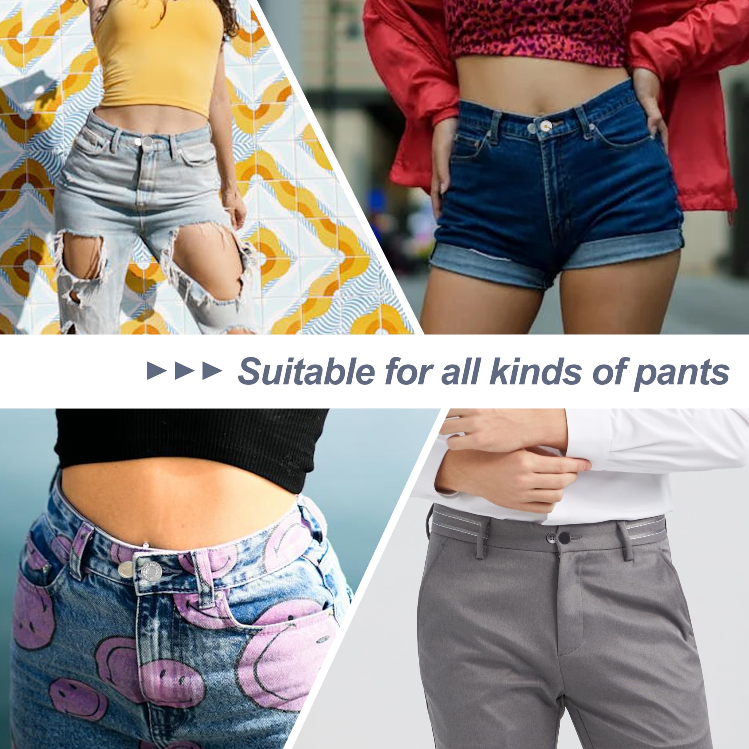 36 Pcs No-Sew Button Extenders for Jeans, Adjustable Pants Button Extender, Invisible Waistband Extenders with Fabric Belts and Zinc Alloy Buttons, Comfortable Pants Extender for Women and Men