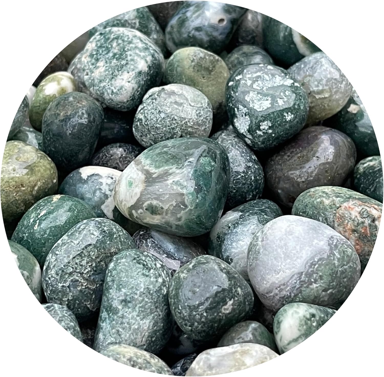 Indoor Fountains & Accessories - GAF TREASURES 1/2 LB Moss Agate Tumbled Stones, Polished Natural Moss Agate Gemstone, Moss Agate Healing Crystals (Moss Agate, 0.5 Pound)