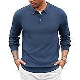 COOFANDY Men's Knit Polo Sweater Long Sleeve Casual Collared Quarter Button Golf Waffle Textured Sweater