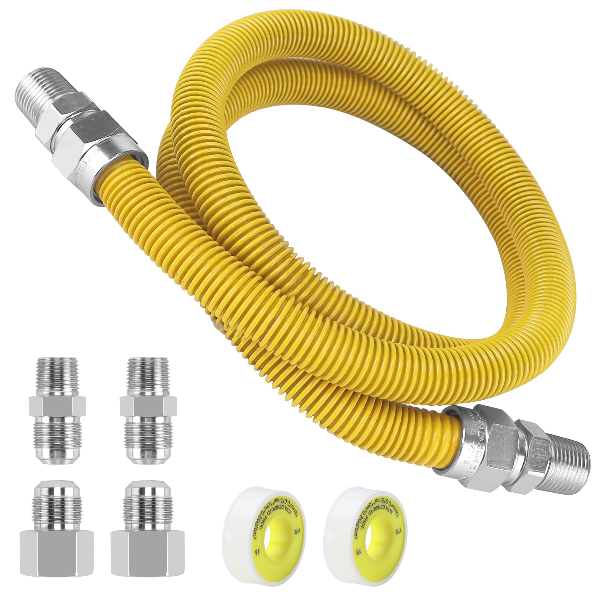 Photo 1 of 48" Gas Dryer Hose Kit,Stainless Steel Stove Gas Line with Connector 1/2" MIP 1/2"FIP 3/4"MIP Fitting,5/8" OD(1/2" ID) Gas Connector Kit for Stove,Gas Stove, Dryer,Water Heater-by MIFLUS