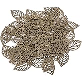 100 PCS Bronze Leaves Artificial Flowers, Leaf Metal Charms for Jewelry Making, Hollow Leaf Fake Flowers Connector Pendants for Wedding Garland Party Bracelet DIY Handicraft Decoration Necklace