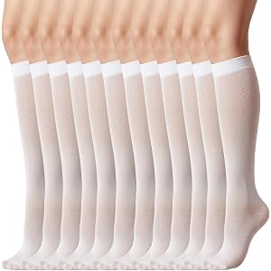 6 Pairs White Knee High Socks, Reinforced Toe White Knee High Stockings | Sheer Nylon White Stockings, Elastic Socks for Wome