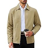 TACVASEN Men's Cotton Jacket Full Zip Up Work Jackets Turndown Collar Business Casual Windbreaker with 3 Pockets