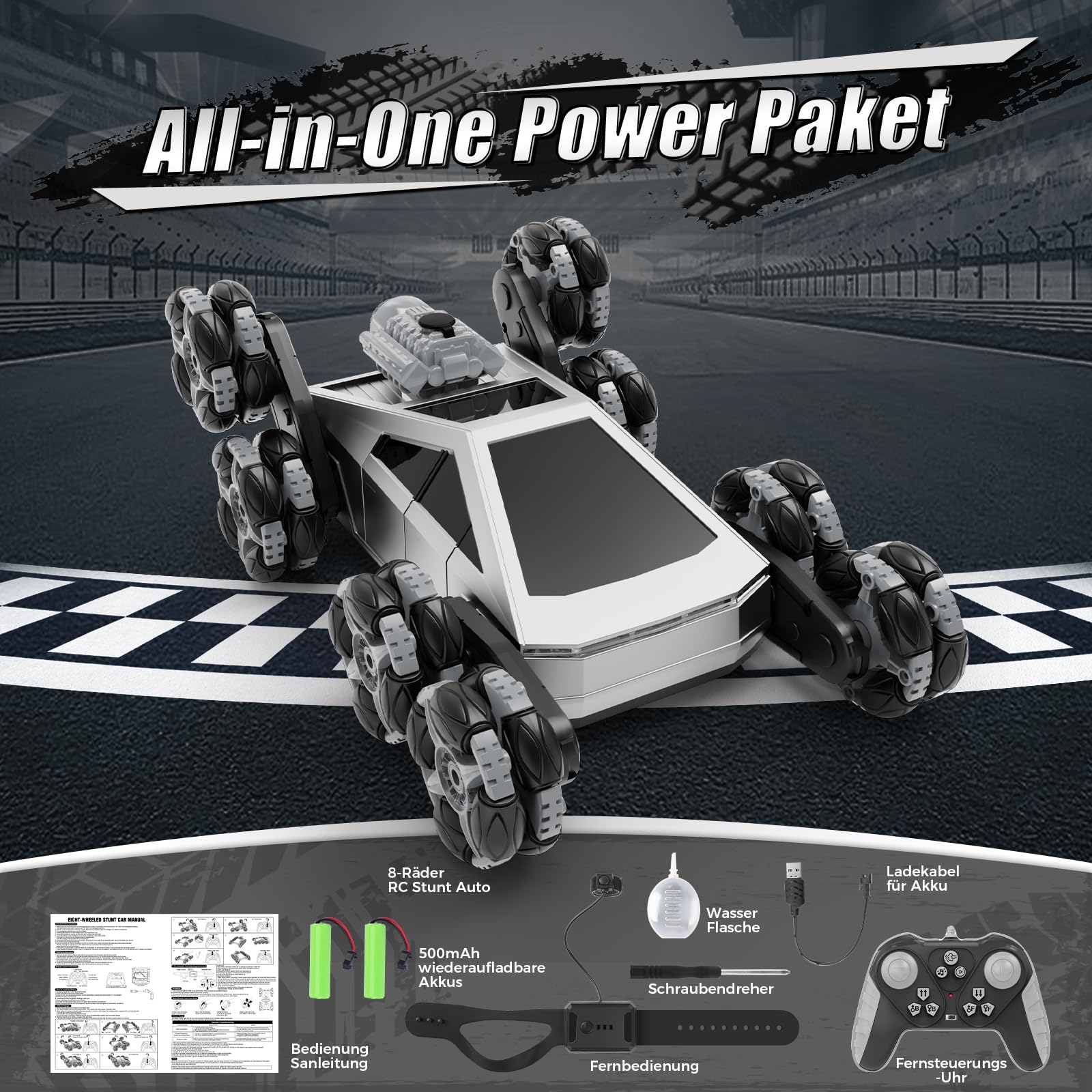 Ferngesteuertes Auto 8 Rad RC Stunt Car, 8WD RC Car, mit Handsteuerung & Fernbedienung, LED Licht Musik Sprühnebel, RC Car für Kinder 5 6 7 8 9 10 11 Jahre, geburtstagsgeschenk für Jungen und Mädchen 7