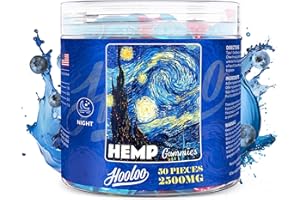 HOOLOO Hemp Gummies Extra Strength for Adults - Blueberry Grape Natural Juice Vitamins, Omega 3 - Chewable Gummy for Deep Bedtimes, Focus, Unwind, Made in USA