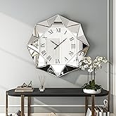 SHYFOY Decorative Wall Clock, 22 inch Mirrored Large Wall Clock, Silver Modern Silent Wall Clocks Diamond Beveled Frame Edge,