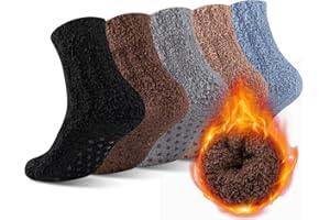 COOVAN Mens Fuzzy Socks Soft Cozy Slipper Fluffy Winter Warm Fleece Socks for Men Plush Sleeping 5 Pairs