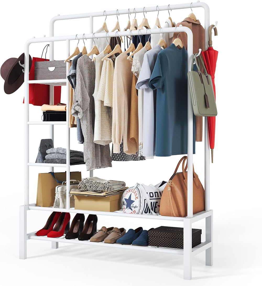 Klass Home Collection Heavy Duty Clothes Rail 120KG White Metal Rack double