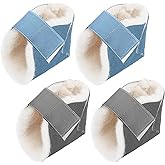 Jeere 4 Pcs Heel Protector Boot Sheepskin Heel Protectors Soft Foot Cushions Pads with Securing Strap for Protect Feet Ankle Pressure Bed Sores(Gray, Blue)