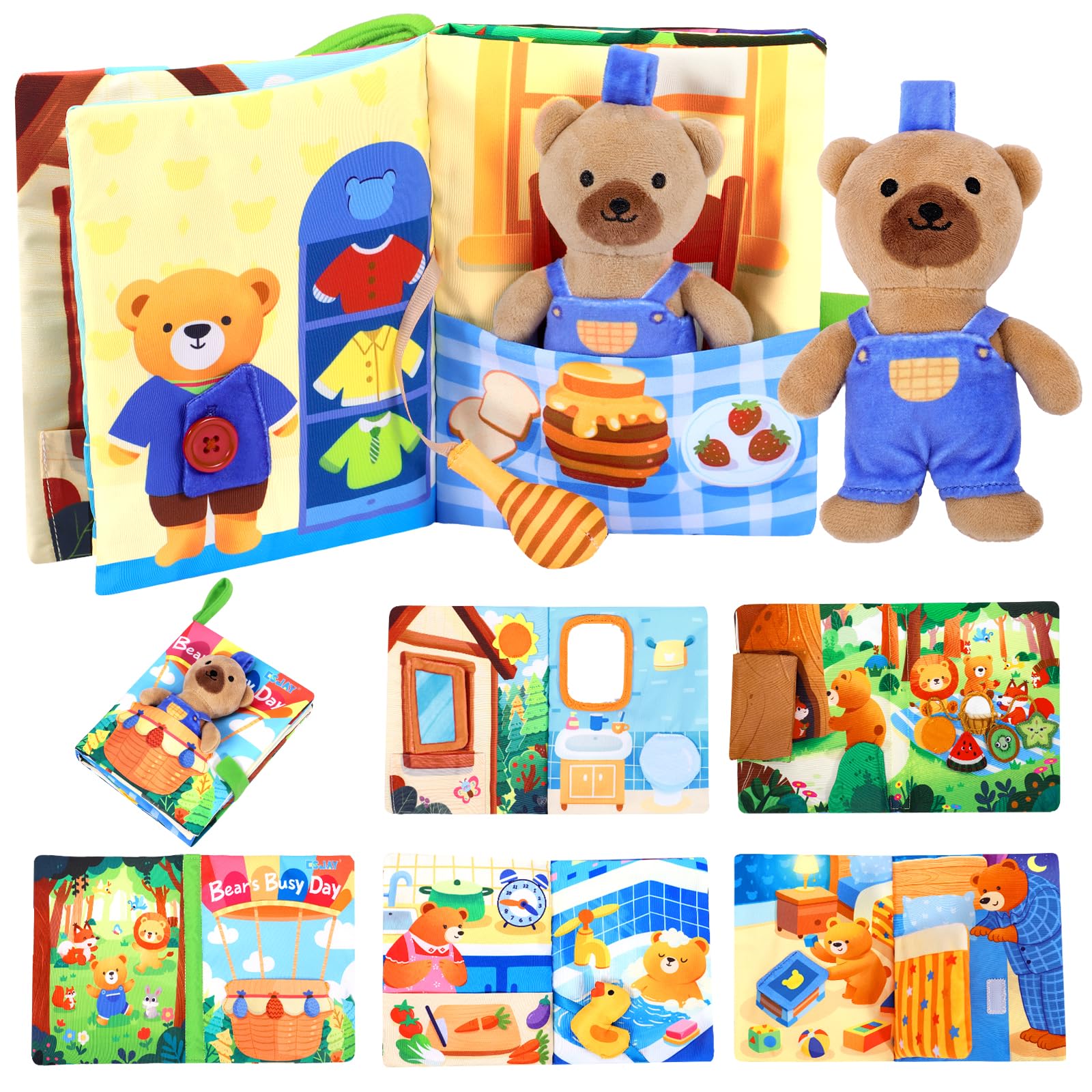 Esjay Busy Book For Toddlers 1-3, Bear Busy Board Montessori Toys, Learning Activities Fine Motor Skills Book, Birthday Gifts 1 2 3 4 Year old Toddler Baby Girls Boys, Travel Toy for Airplane Car