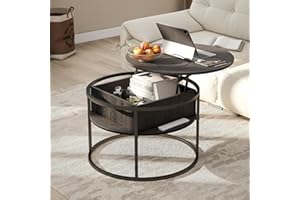 HOJINLINERO Round Lift Top Coffee Table with Storage Hidden Compartment,Black Coffee Table,Wood Farmhouse Coffee Table Decor,