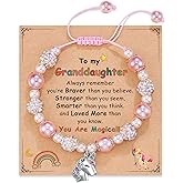 HGDEER Adjustable Pink Pearl Unicorn Charm Bracelet for Girls Daughter Granddaughter Niece, Unicorn Birthday Christmas Graduation Gifts for Girls