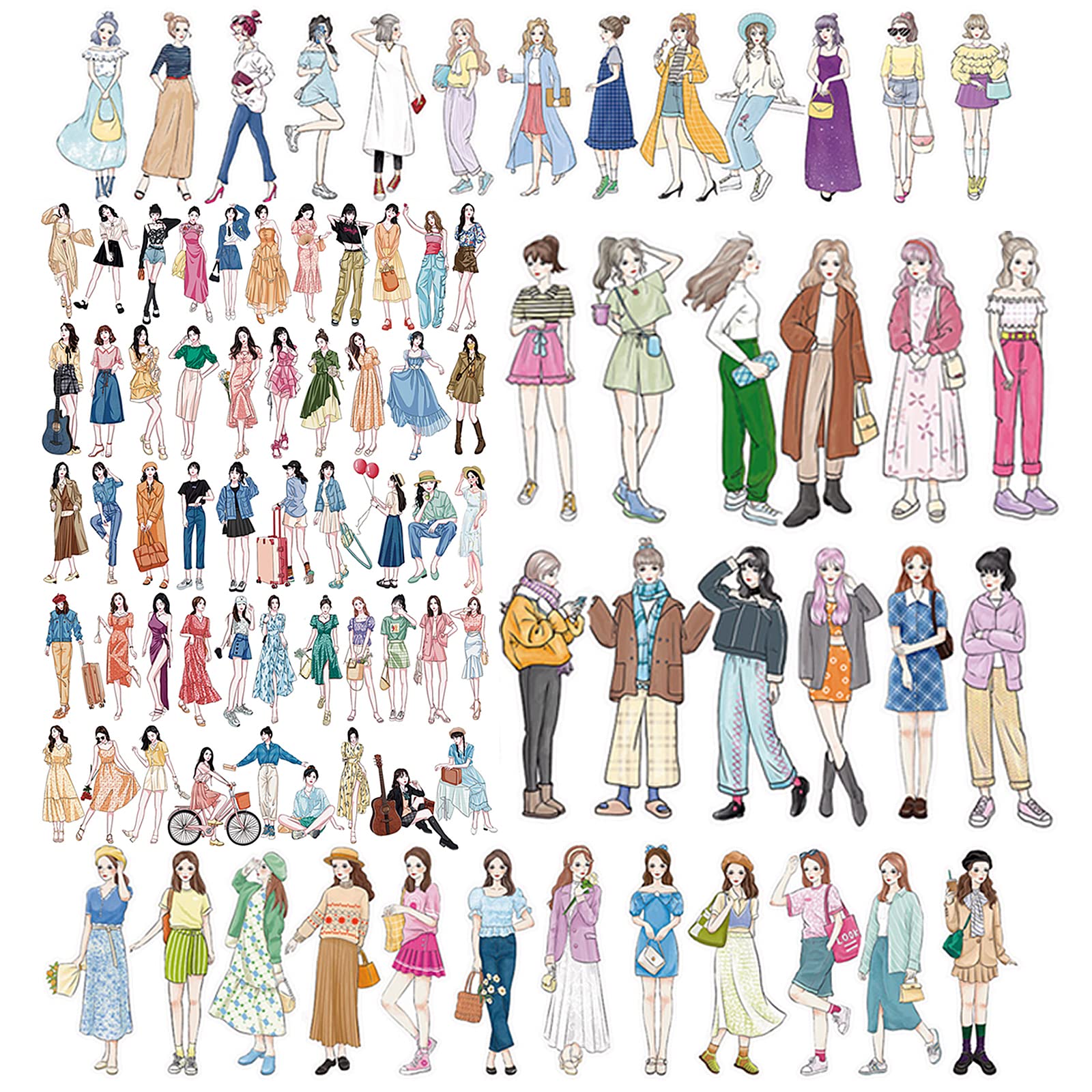 YUTOU Pack of 102 scrapbooking stickers, washi stickers, fashion girls, stickers, diary planner stickers, scrapbook stickers, for stickers, diary, junk, journal, album, DIY crafts