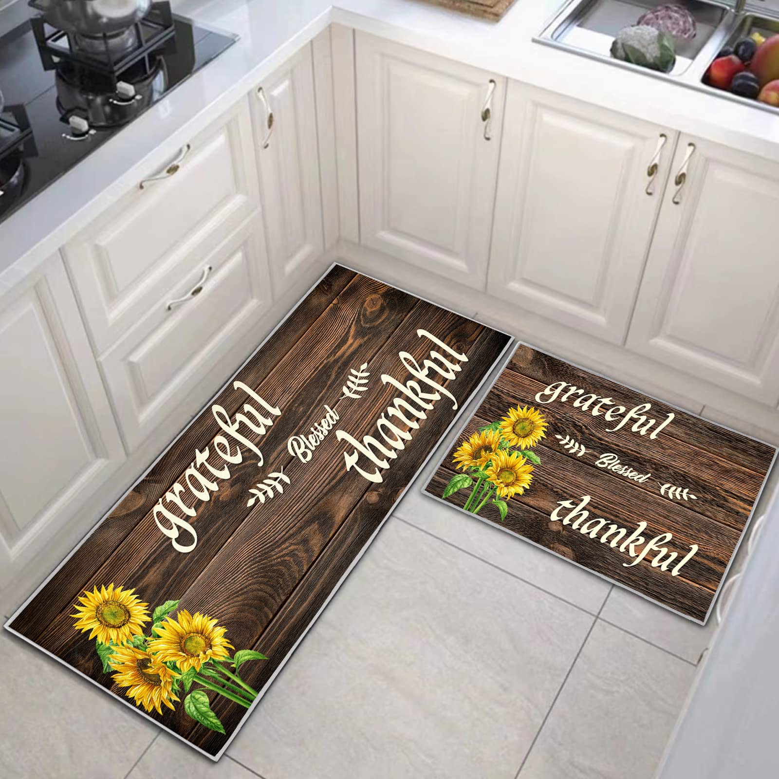 JEFFEL Kitchen Mat Sets Non-slip Durable Kitchen Floor Rug, 2 Pieces Washable Kitchen Mats runner rugs For Kitchen,Laundry,Bedroom (E, 43 x 150 cm (Runner))