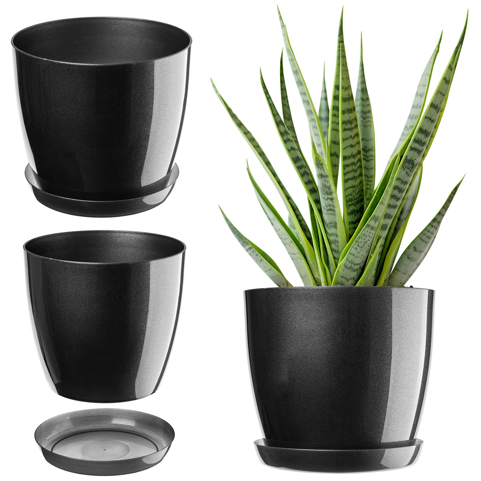 KADAX Plant Pot, Plastic Flowerpot with matching Tray, Indoor Planter in several colours, Lightweight and Waterproof Pot for Office and Living Room (⌀18cm, Anthracite)