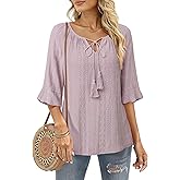 Furnex Women's Casual Ruffle Sleeve Tops V Neck Knit Shirts 2025 Spring Trendy Blouses
