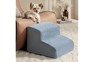 LEXTRO Dog Stairs for Small Dogs, 2-Steps Dog Ramp for Couch, Pet Stairs with Highly Supportive Foam and Non-Slip Bottom, Pet Steps for Cat & Doggie (High 11.8 Inch)