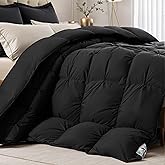 KAKABELL Pinch Pleat Goose Down Feather Fiber Comforter King Size, Breathable Fluffy Black Duvet Insert with Cotton Fabric, 750+Fill Power All Season Hotel-Quality Bed Comforter 90" x 106"