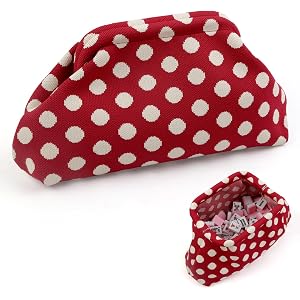 QHXYQ Mahjong Tile Bag for Women, Polka Dot Dumpling Clutch Purse, Woven Mahjong Bag with Snap Closure, Portable Mahjong Tile