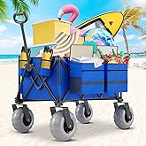 Beach Wagon with Big Wheels for Sand, 350lbs Heavy Duty Folding Wagon | Oversized 180L, 9" PVC All-Terrain Wheels, Adjustable Handle, Cooler &amp; Storage Bags for Beach, Camping &amp; Outdoor Sports