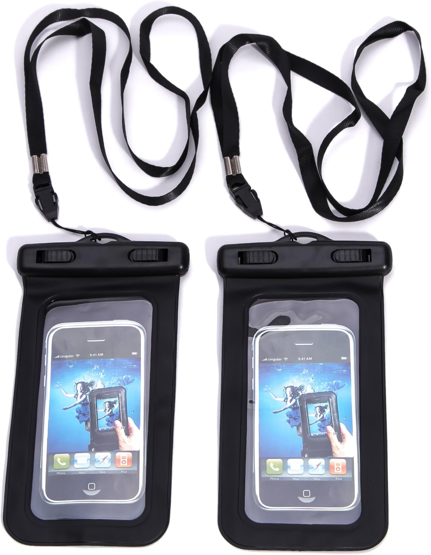 Set of 2, Faswin Universal Waterproof Phone Case. For Iphone 6, 5, 5s, 4, Samsung Galaxy S5，S4, Gps, Mp3 Player, Passport. Also Works As a Waterproof Wallet, Dry Bag, Pouch.