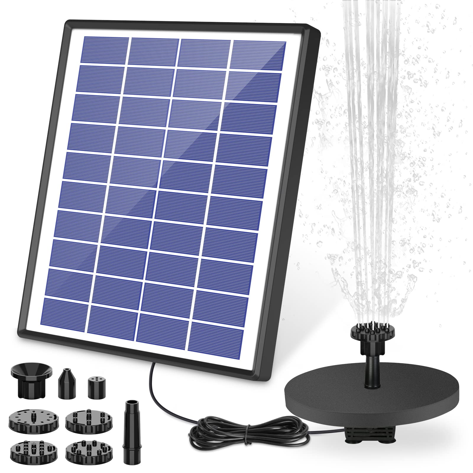 Photo 1 of AISITIN Solar Fountain Pump 6.5W Panel with Battery Backup Solar Water Pump Floating Fountain, 6 Nozzles, for Bird Bath