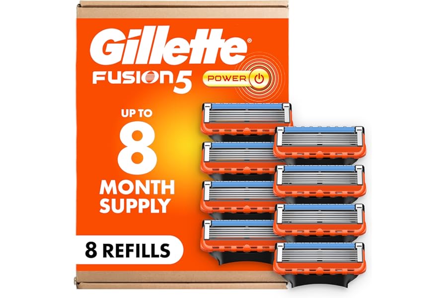 Gillette Fusion5 Power Razor Blades for Men, 5-Blade Razor Refills, 8 Count, Holiday Gifts for Men