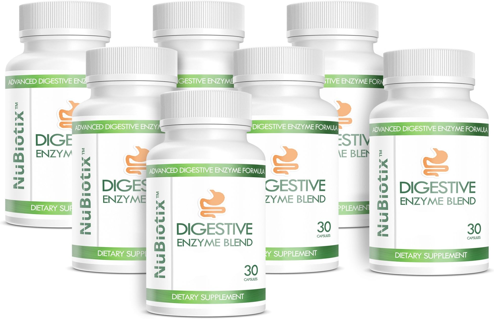 PREMIUM QUALITY - DIGESTIVE ENZYME BLEND | 7 BOTTLES | Dietary Supplement | 30 Capsules | NuBiotix